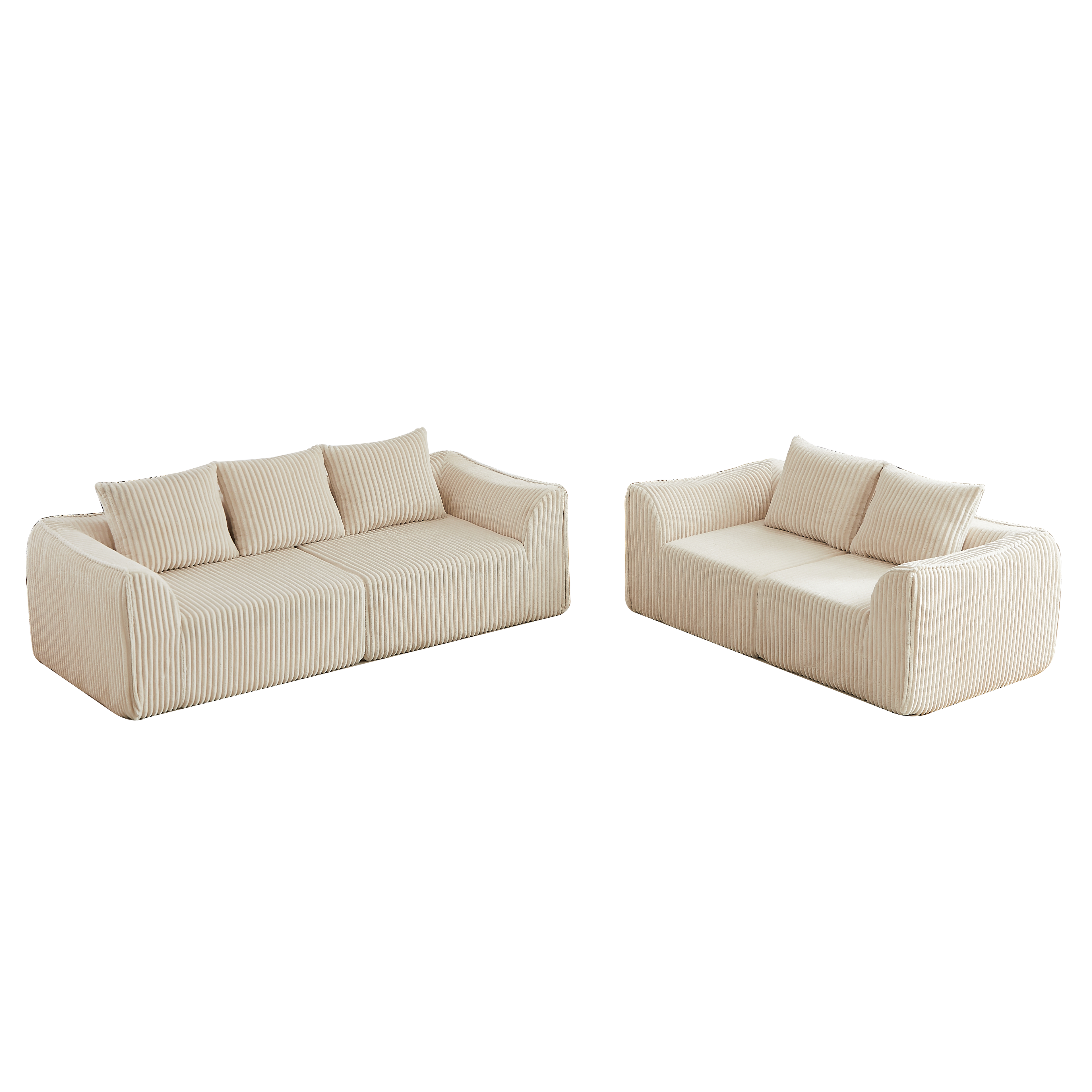 Minimalist 3+2 Seater Corduroy Sofa Set with Curved Lines
