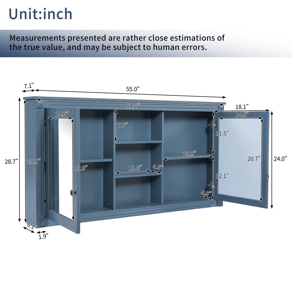 55 Inch Wall-Mount 2-in-1 Mirror Cabinet with Adjustable Shelves