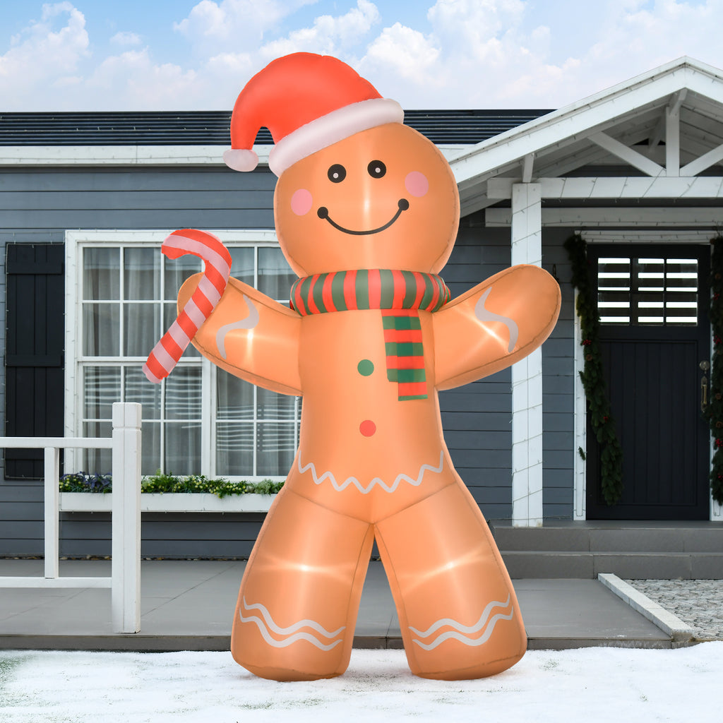 HOMCOM 8ft Christmas Inflatable Gingerbread Man with Candy Cane