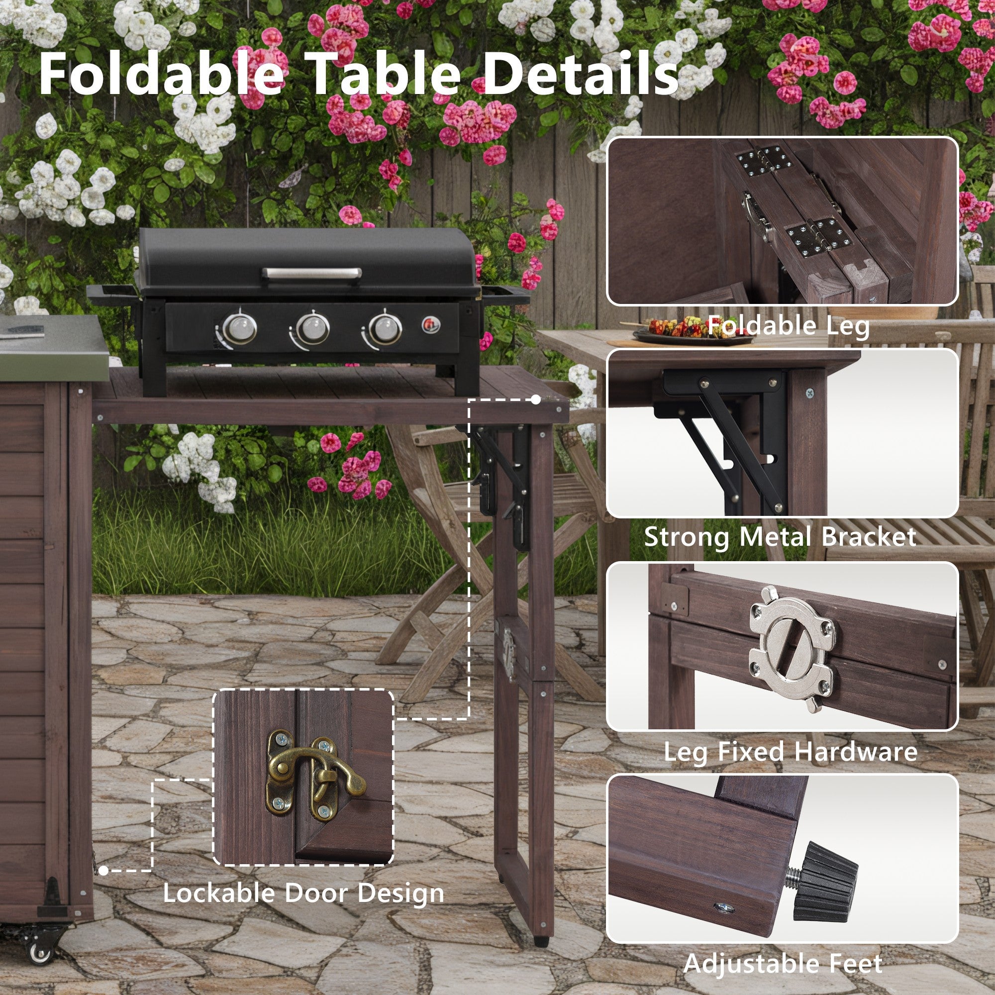 K&K 78.3' Outdoor Kitchen Island with Foldable Grill Table