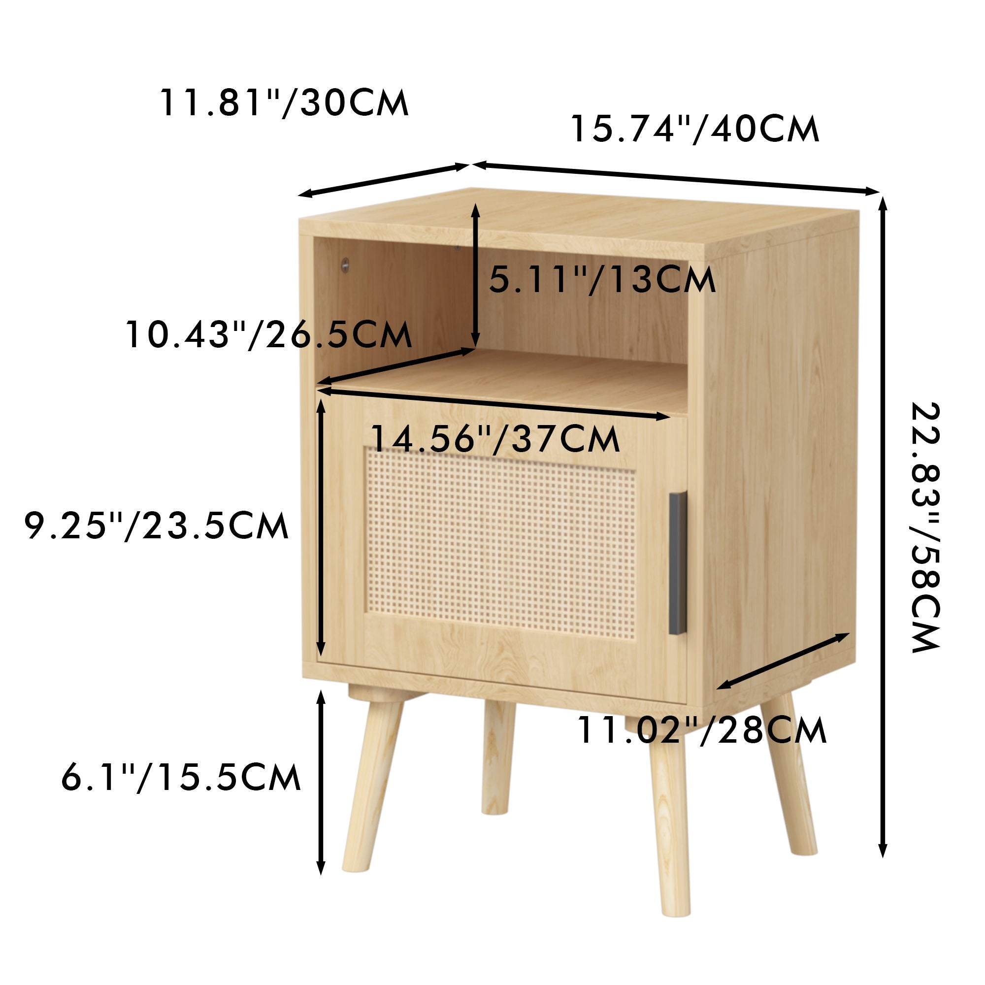 Nightstand Side Table with Door and Open Shelf for Bedroom - Oak