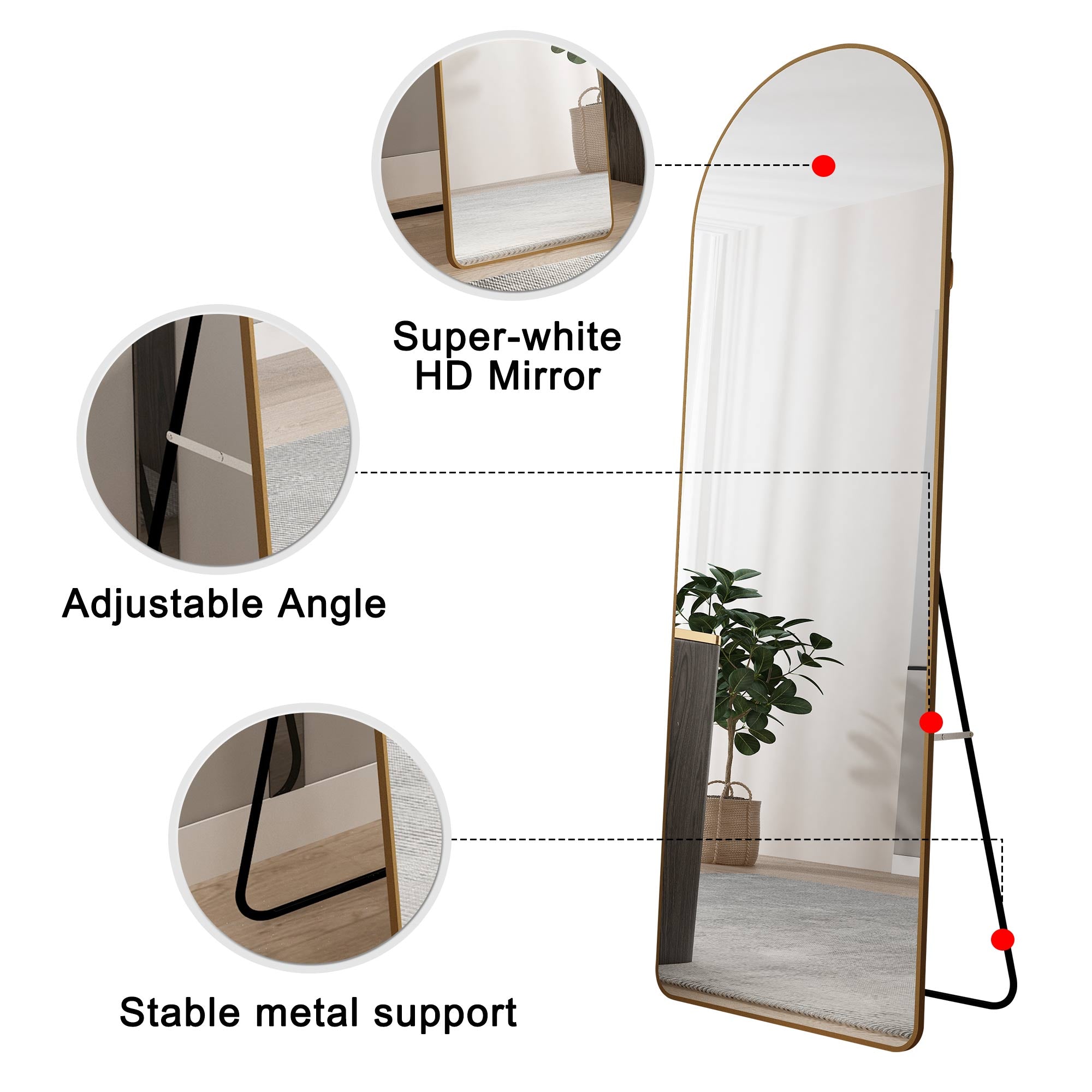 Aluminum Alloy Full Length Mirror with Gold Frame