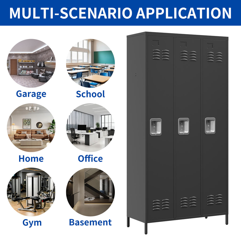 3 Door 72"H Metal Lockers With Lock for Employees