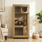 Basia Rubber Wood Cat Cabinet with Wheels