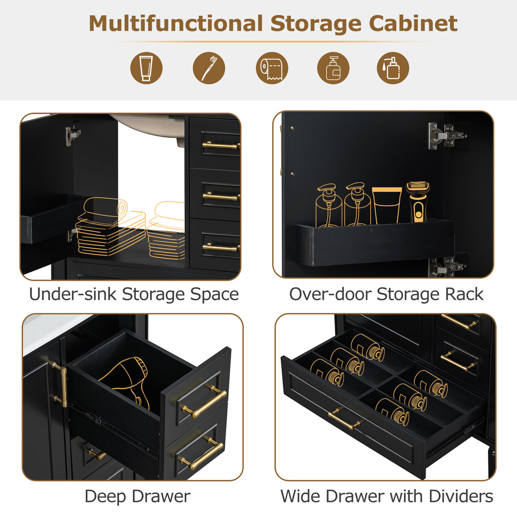 Traditional 30" Black Bathroom Vanity Set
