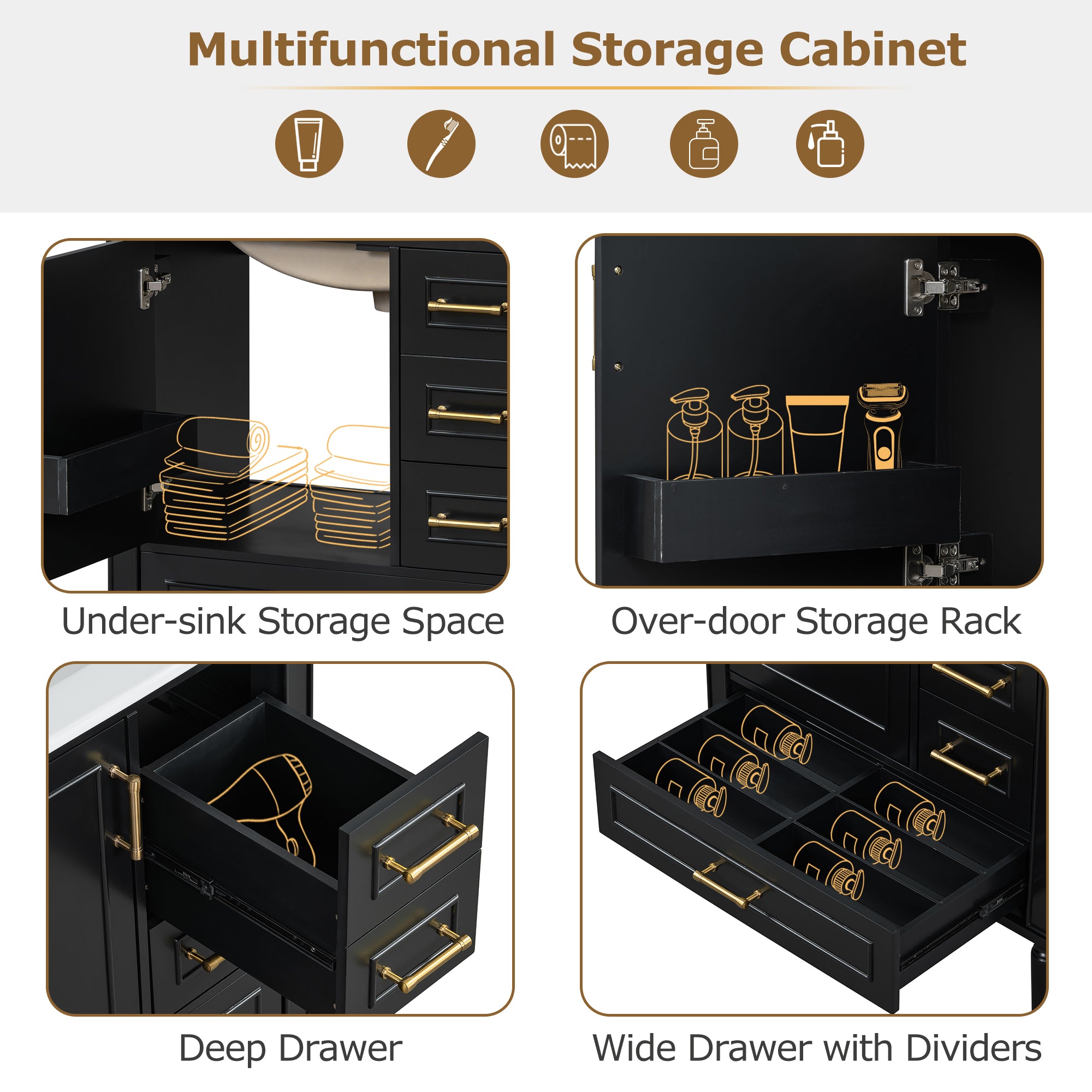 Traditional 30" Black Bathroom Vanity Set