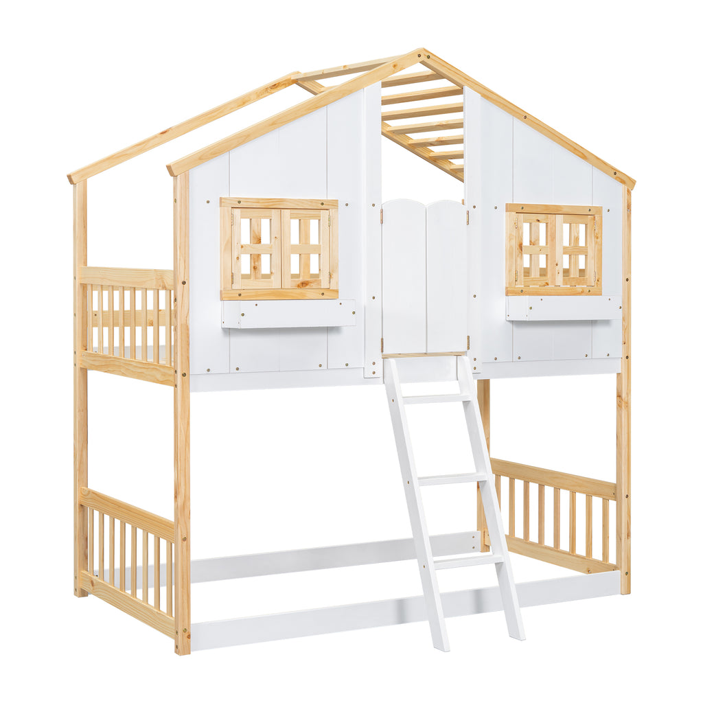 Twin Over Twin House Bunk Bed with Roof