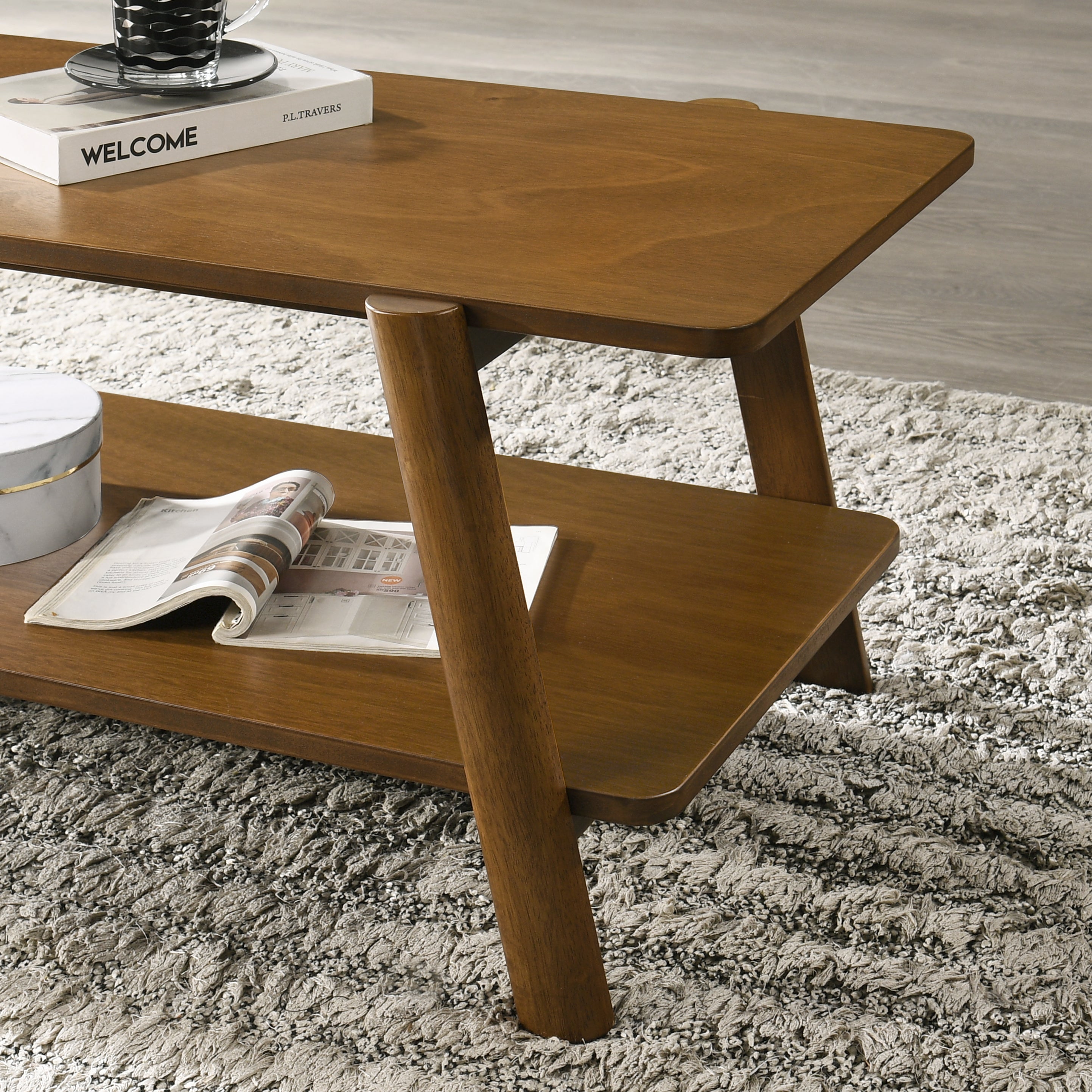 Metz Mid-Century Modern Wood Shelf 3-Piece Coffee Table Set