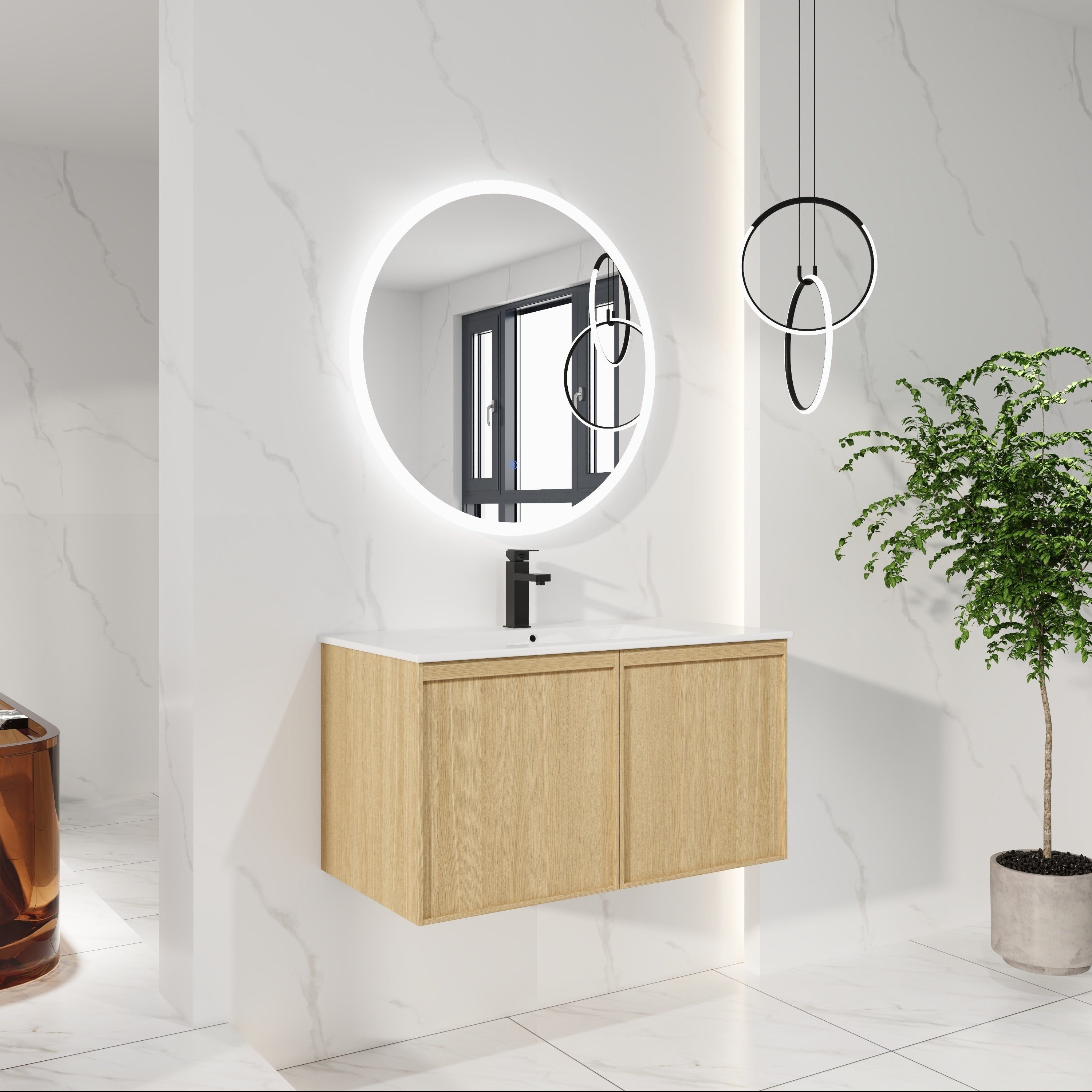 36" Floating Bathroom Vanity with Sink, Wall-Mounted Modern Light