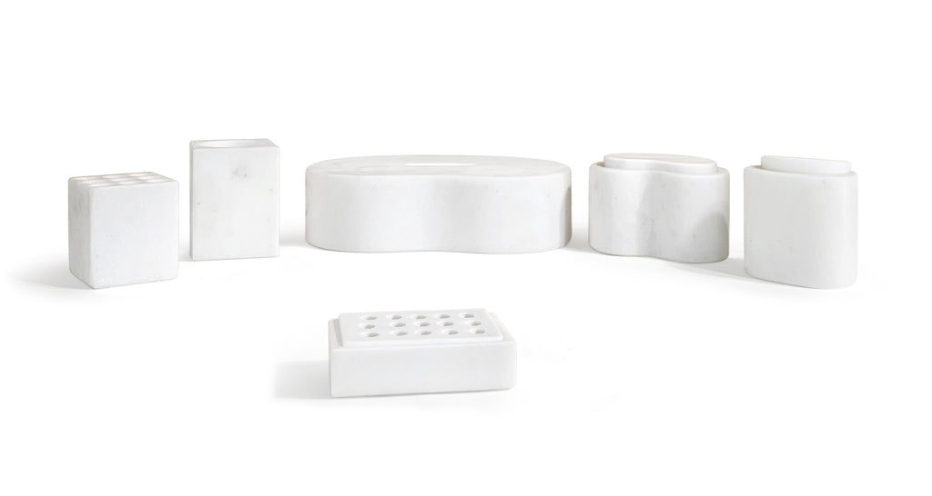 White Natural Marble 6-Piece Bathroom Accessories Set, Honed Finish