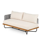 Lucca Outdoor 6 Seater Acacia Wood and Rope Woven Patio Conversation Set