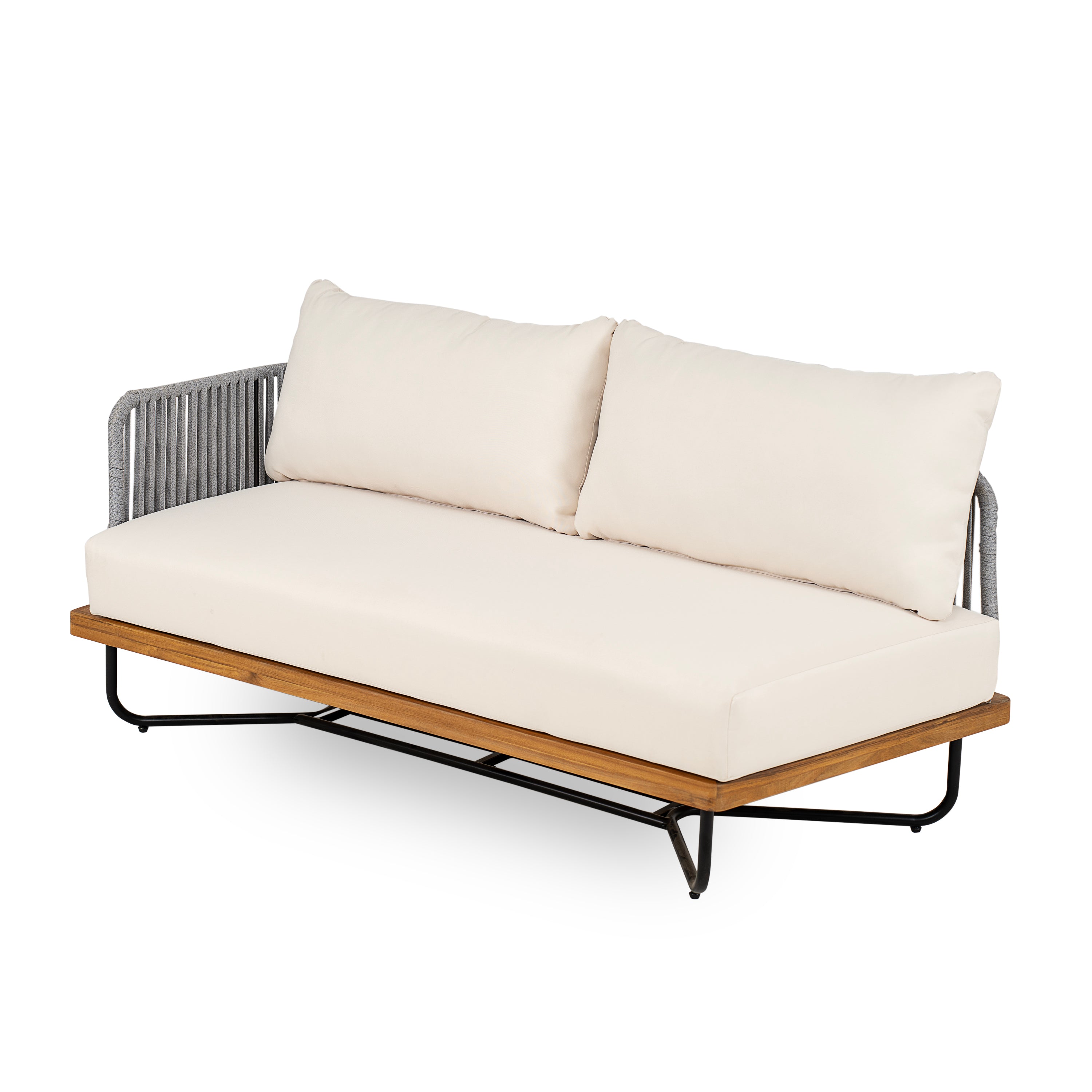 Lucca Outdoor 6 Seater Acacia Wood and Rope Woven Patio Conversation Set