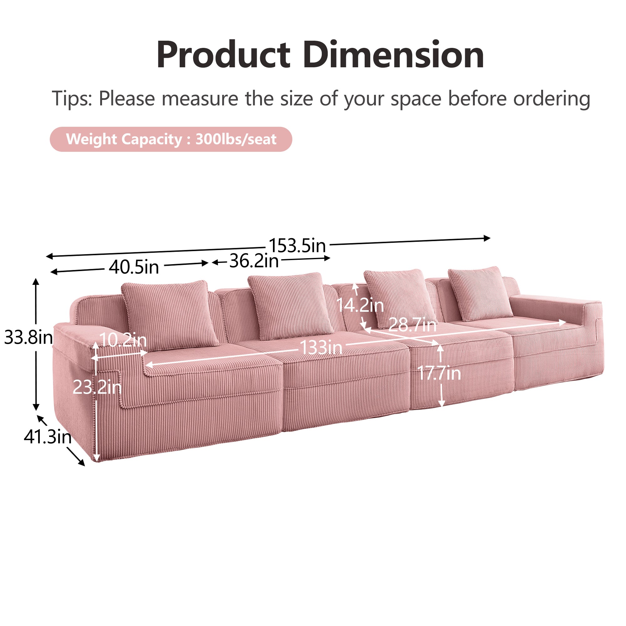 Modular 4 Seat Boneless Cloud Sectional Sofa