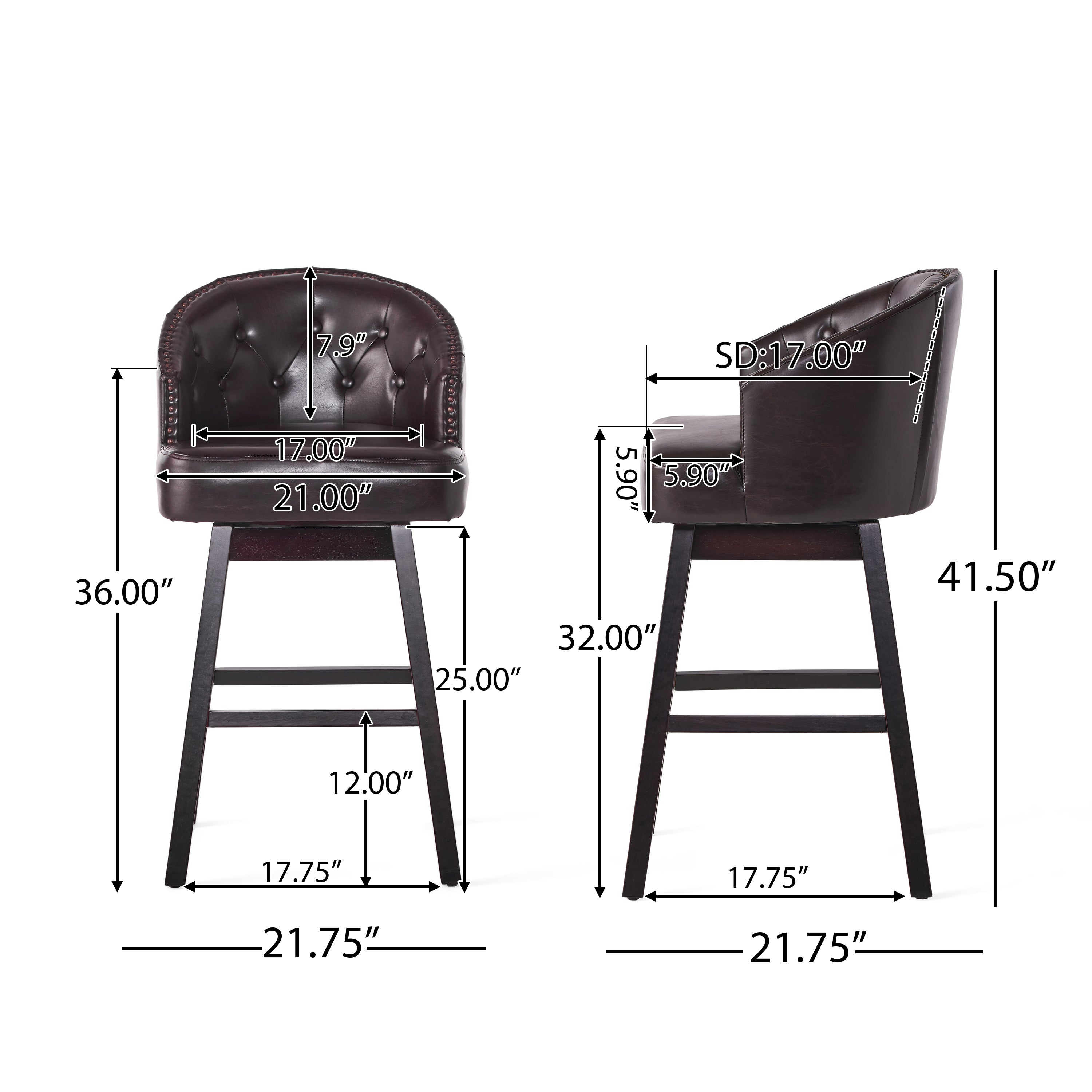 360 Degree Swivel Bar Stool with Stunning Nailhead Trim, Set of 2