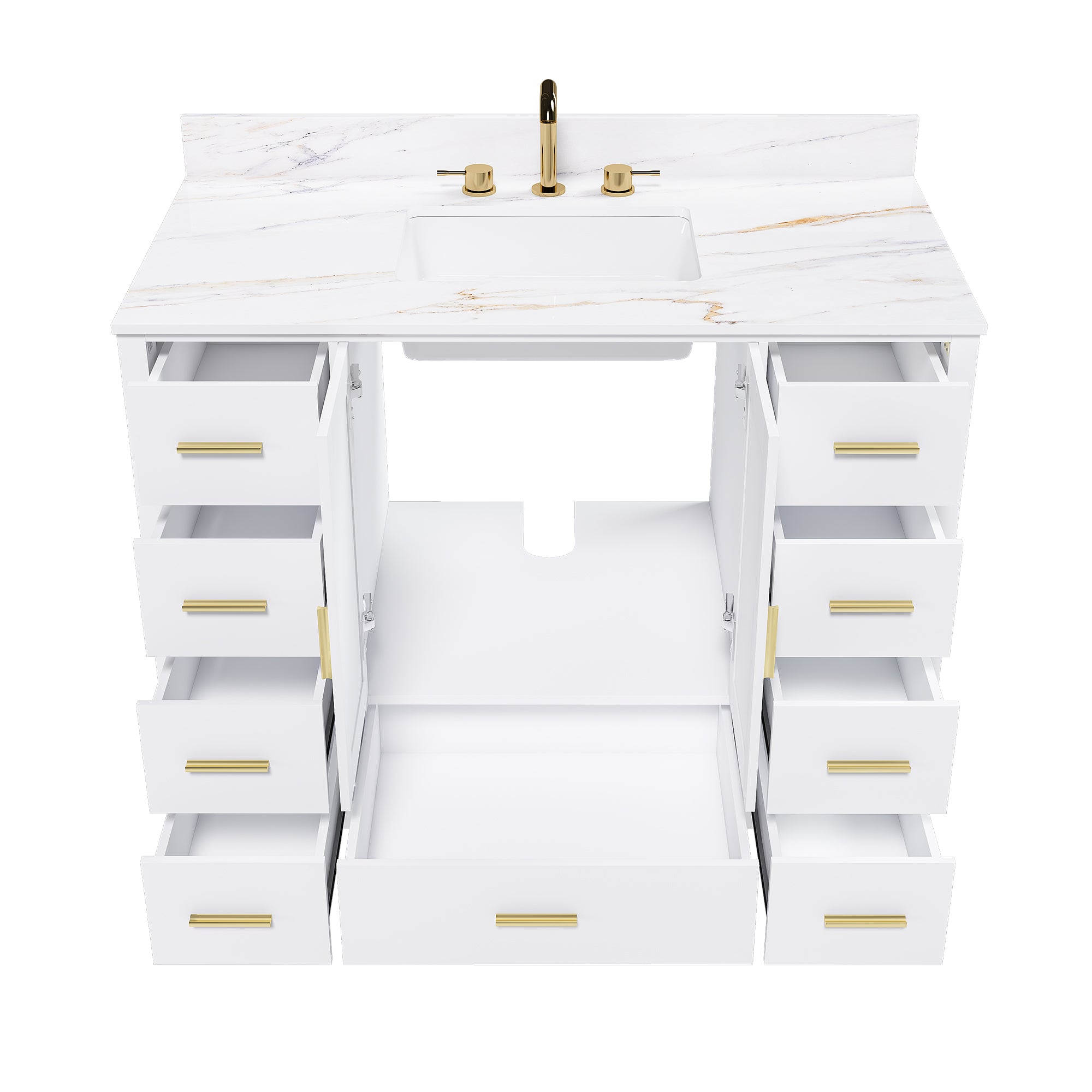 42" Modern Solid Wood Bathroom Vanity with Sink, 43" Carrara