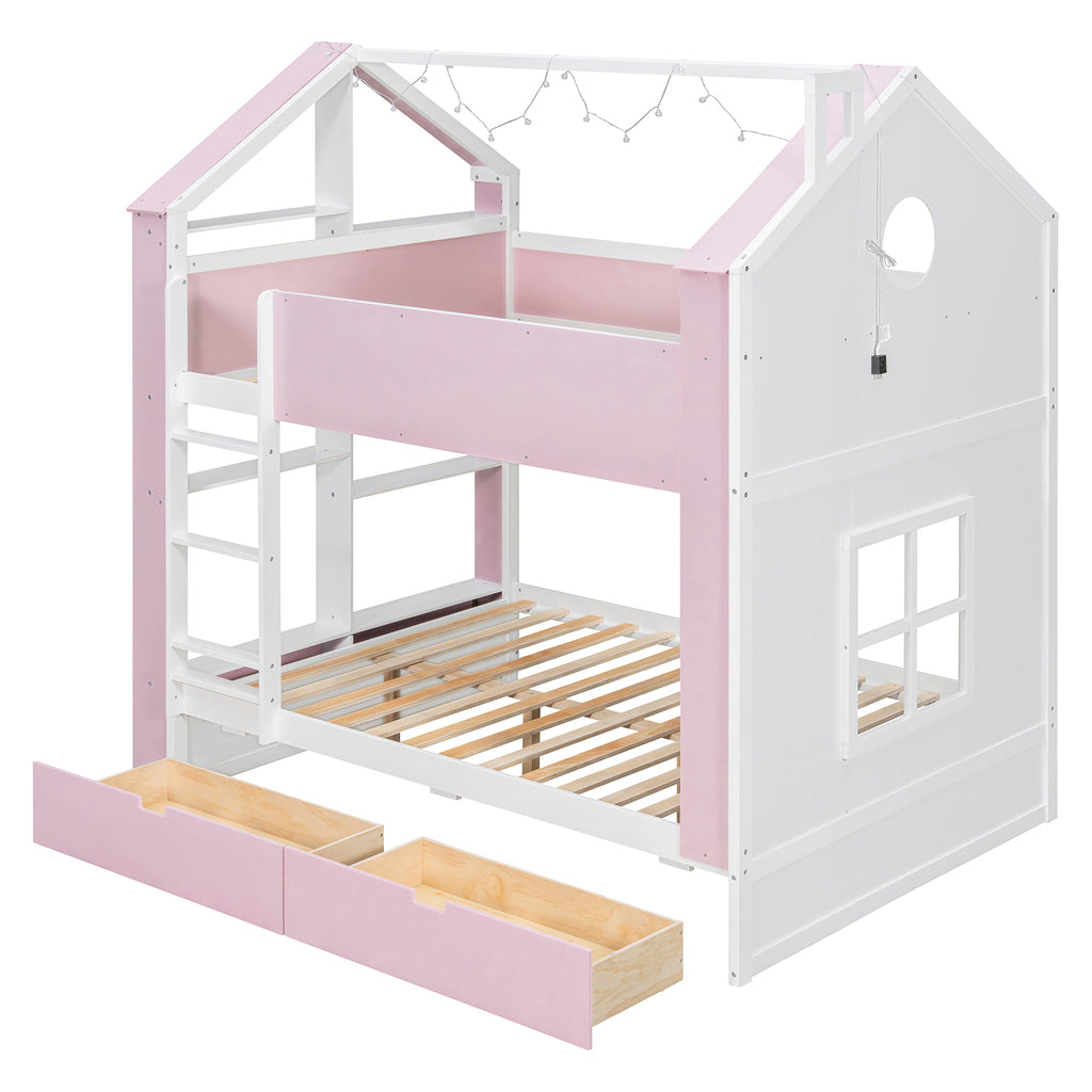 Full Size Bunk Bed with Storage Drawers & Shelves