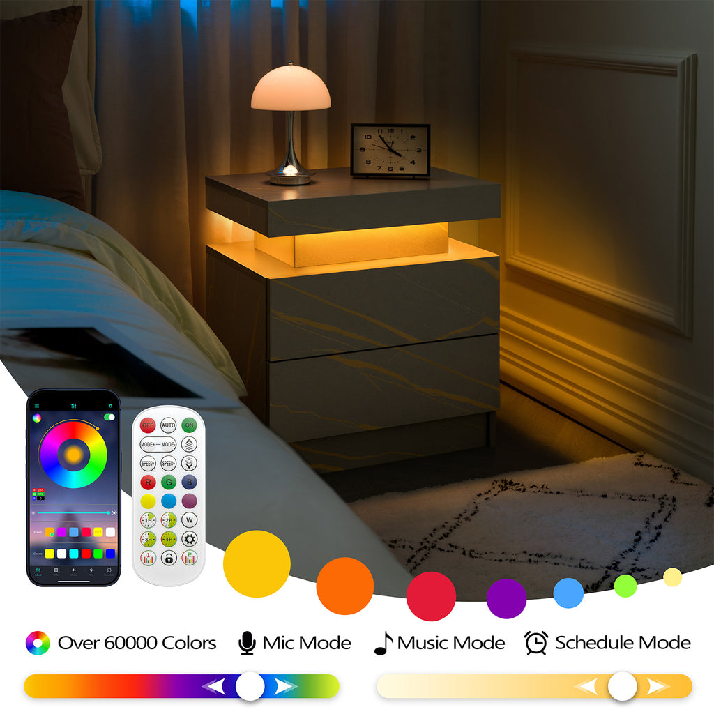 Modern LED Nightstand with 2 Drawers