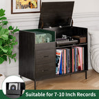 Eco-Friendly Record Player Stand with Flip-Top Storage Cabinet