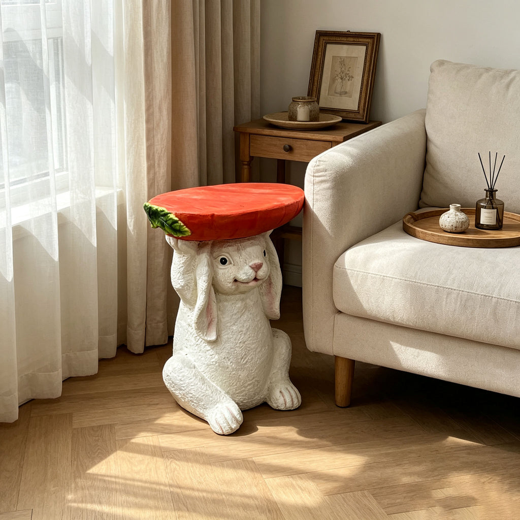 Resin Bunny Side Table with Carrot Top