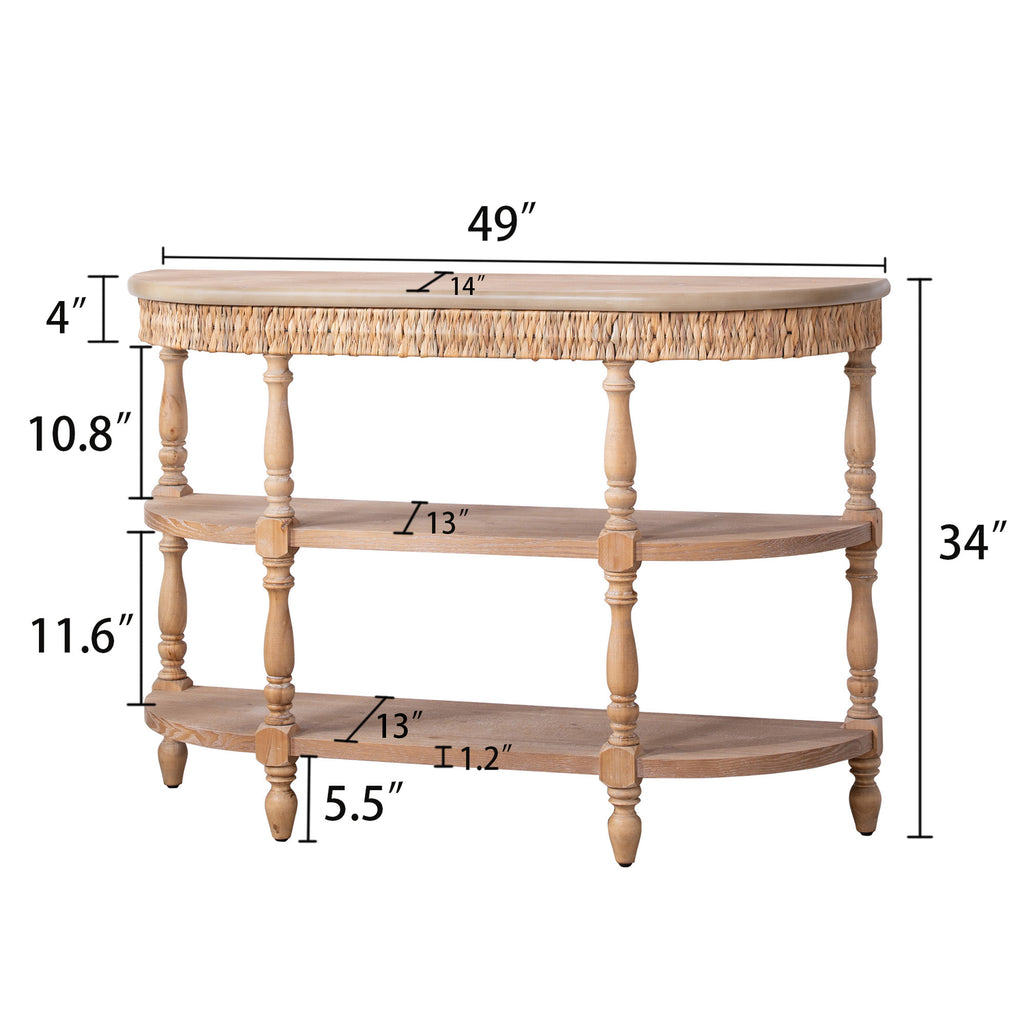 Handcrafted Wood Console Table with Hand-Woven Trim