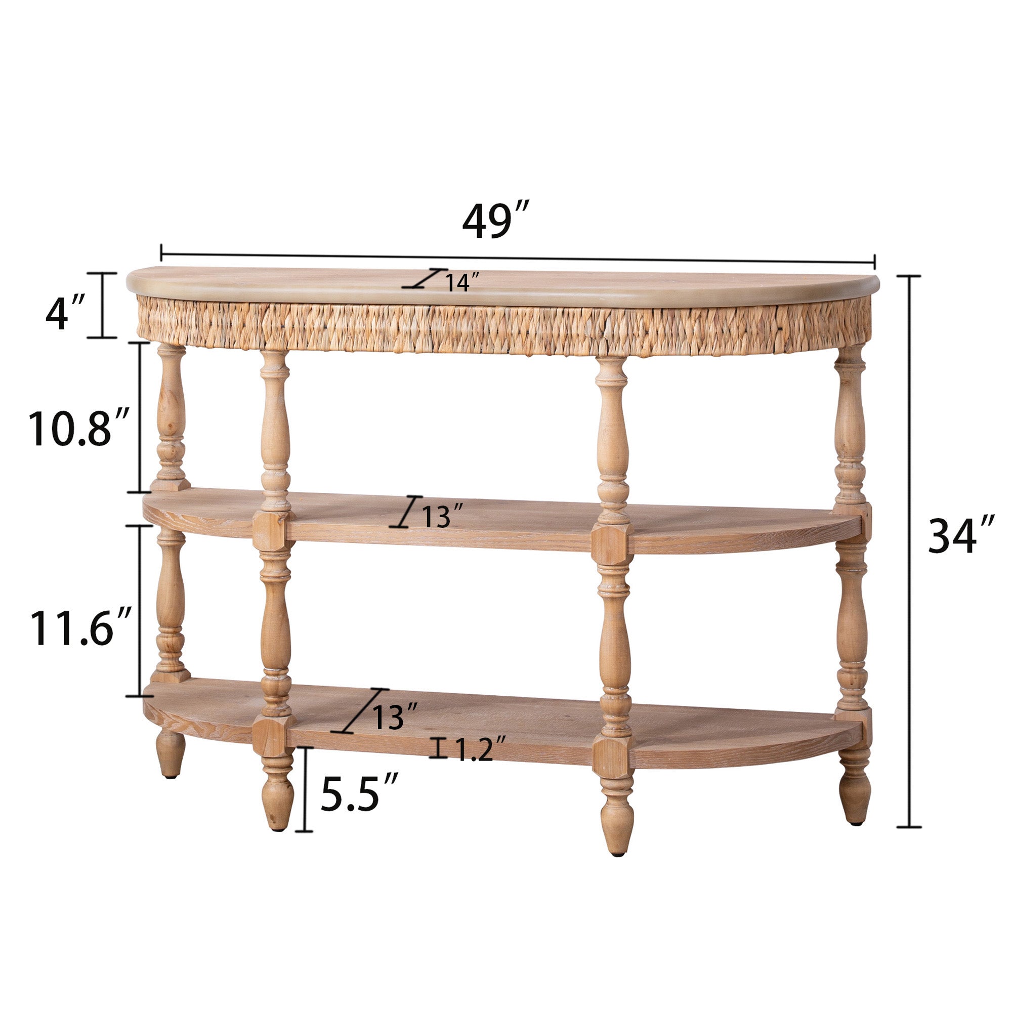 Handcrafted Wood Console Table with Hand-Woven Trim