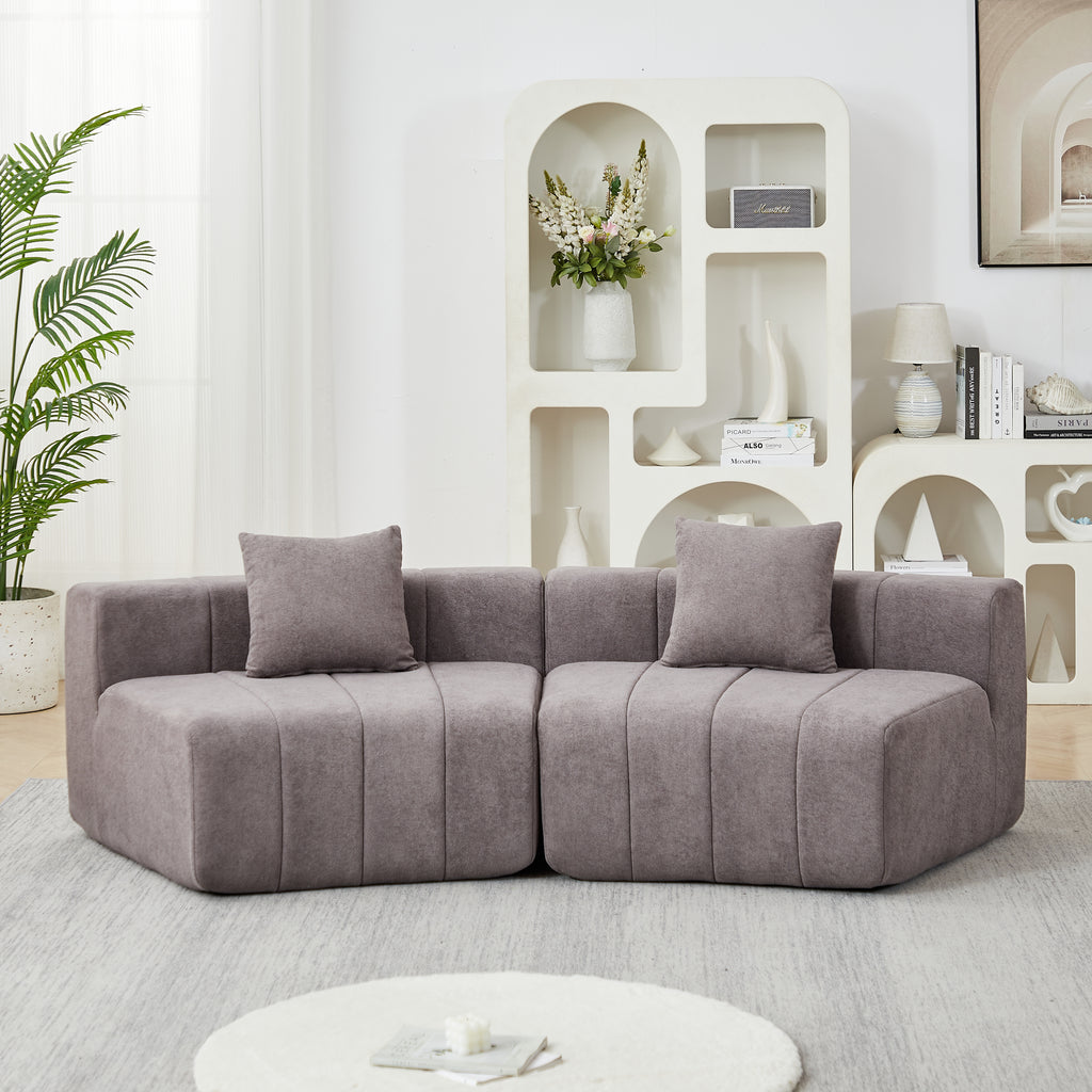 Chenille Curved Sectional Sofa with 2 Pillows