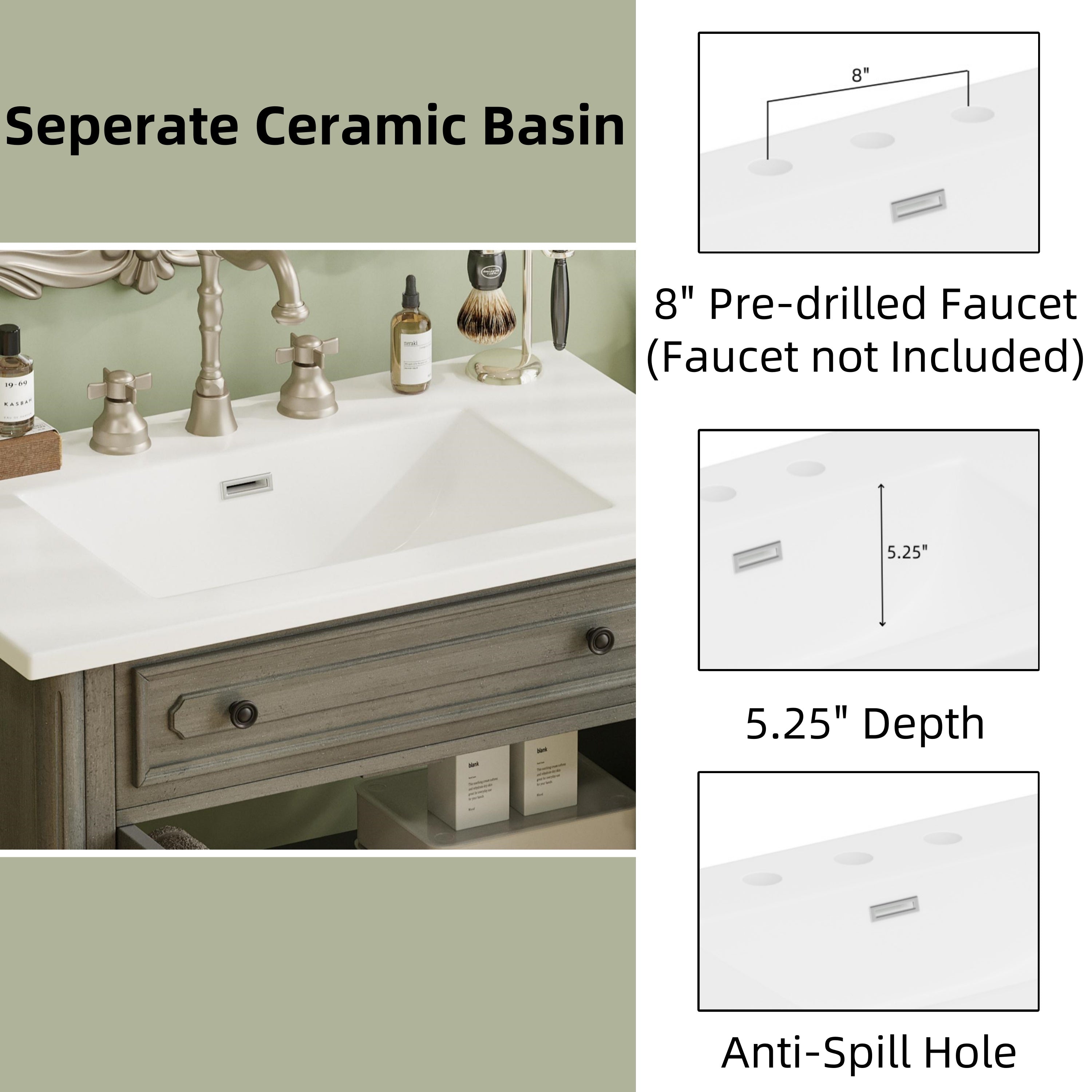 30 Inches Vintage Bathroom Vanity with Sink