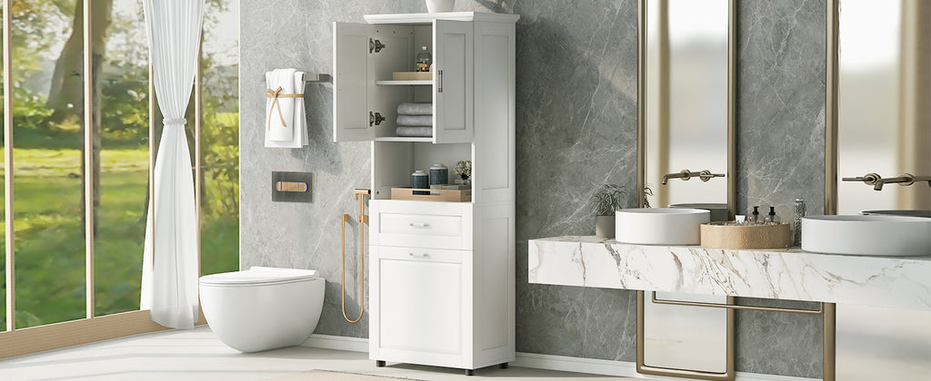 Tall Bathroom Cabinet with Laundry Basket