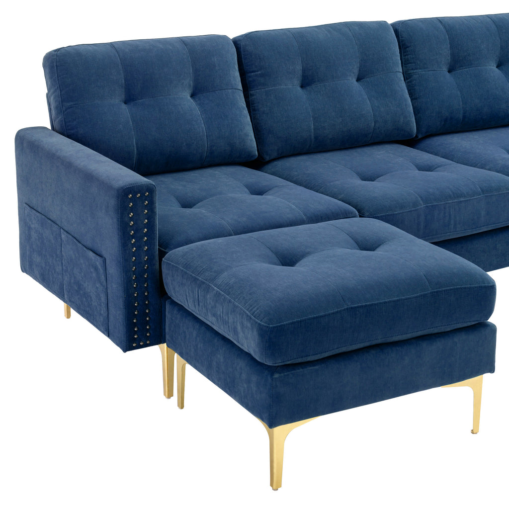 110" L-Shape Convertible Sectional Sofa Couch with Movable Ottoman