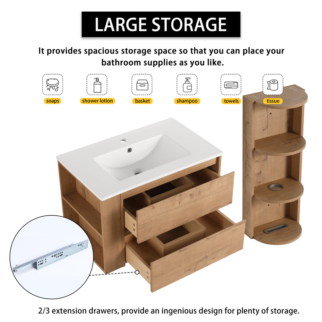 30" Wall-Mounted Bathroom Vanity With Sink and Storage Rack