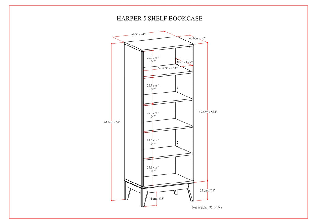 Harper 5 Shelf Bookcase