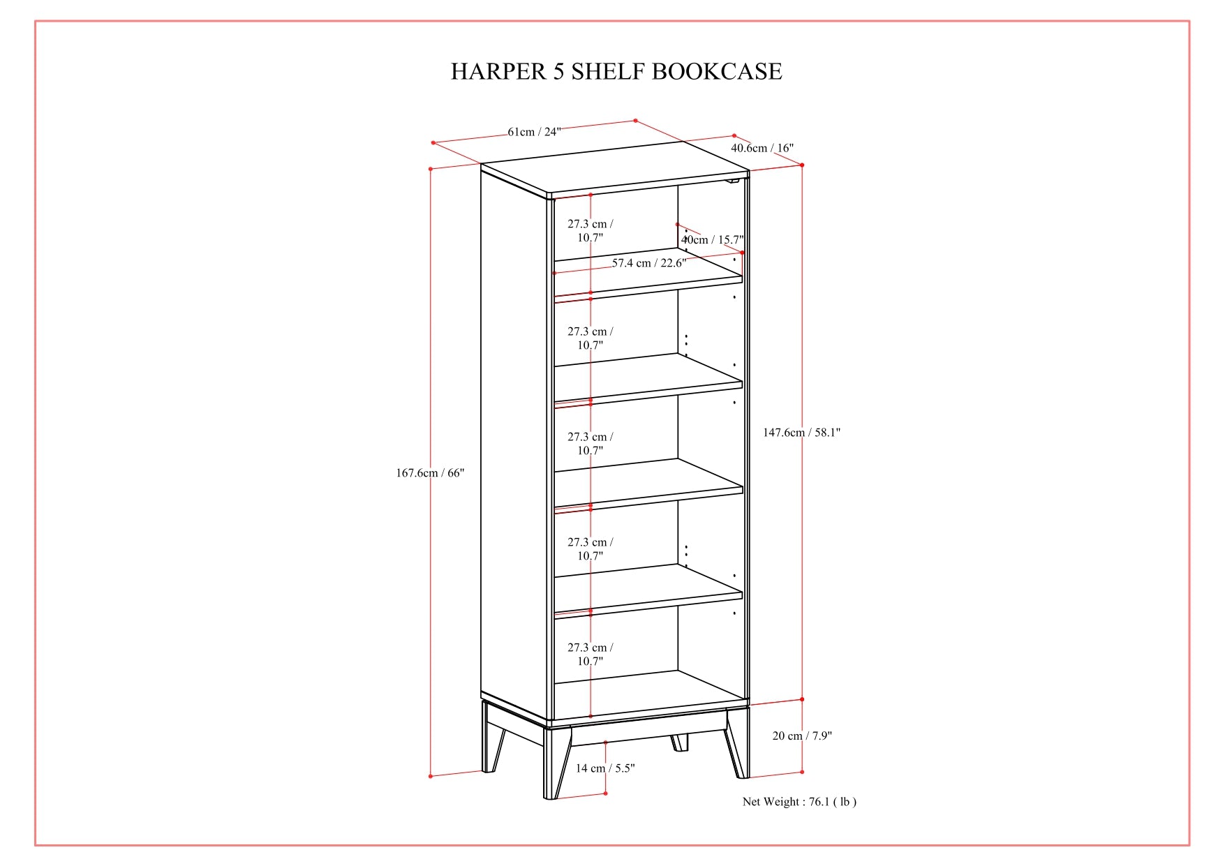 Harper 5 Shelf Bookcase