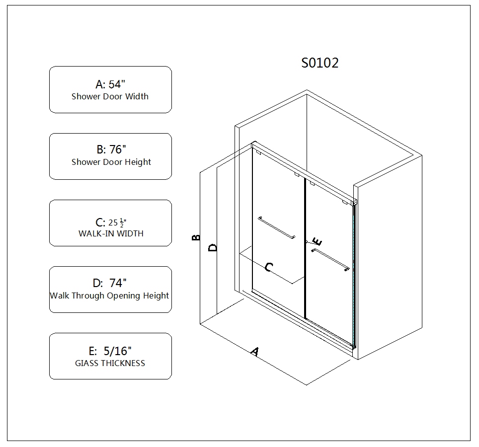 5476 Inch North American Frameless Double Sliding Matte Shower Door