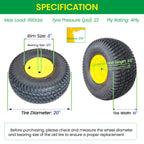Set of 2 20x10.00-8 Lawn Mower Tires and Wheel Assembly