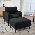 Farmhouse Performance Upholstered Wood Base Square Accent Arm Chair with Ottoman