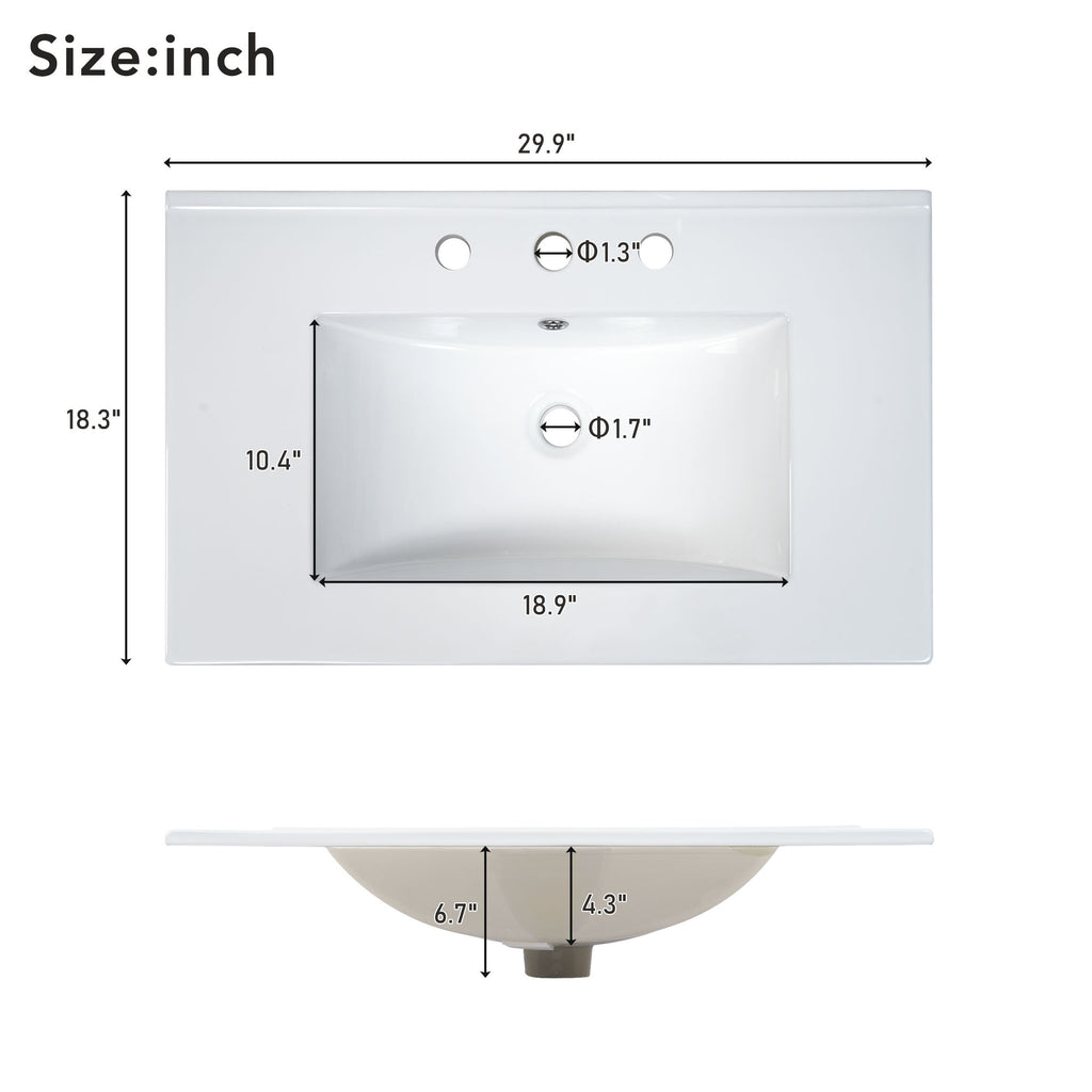 30-Inch Bathroom Vanity with Ceramic Sink and Ample Storage