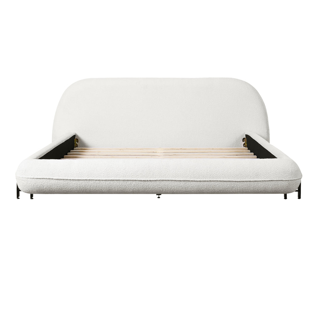 Queen Size Upholstered Bed Frame with Boucle Fabric and Steel Legs