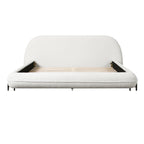 Queen Size Upholstered Bed Frame with Boucle Fabric and Steel Legs