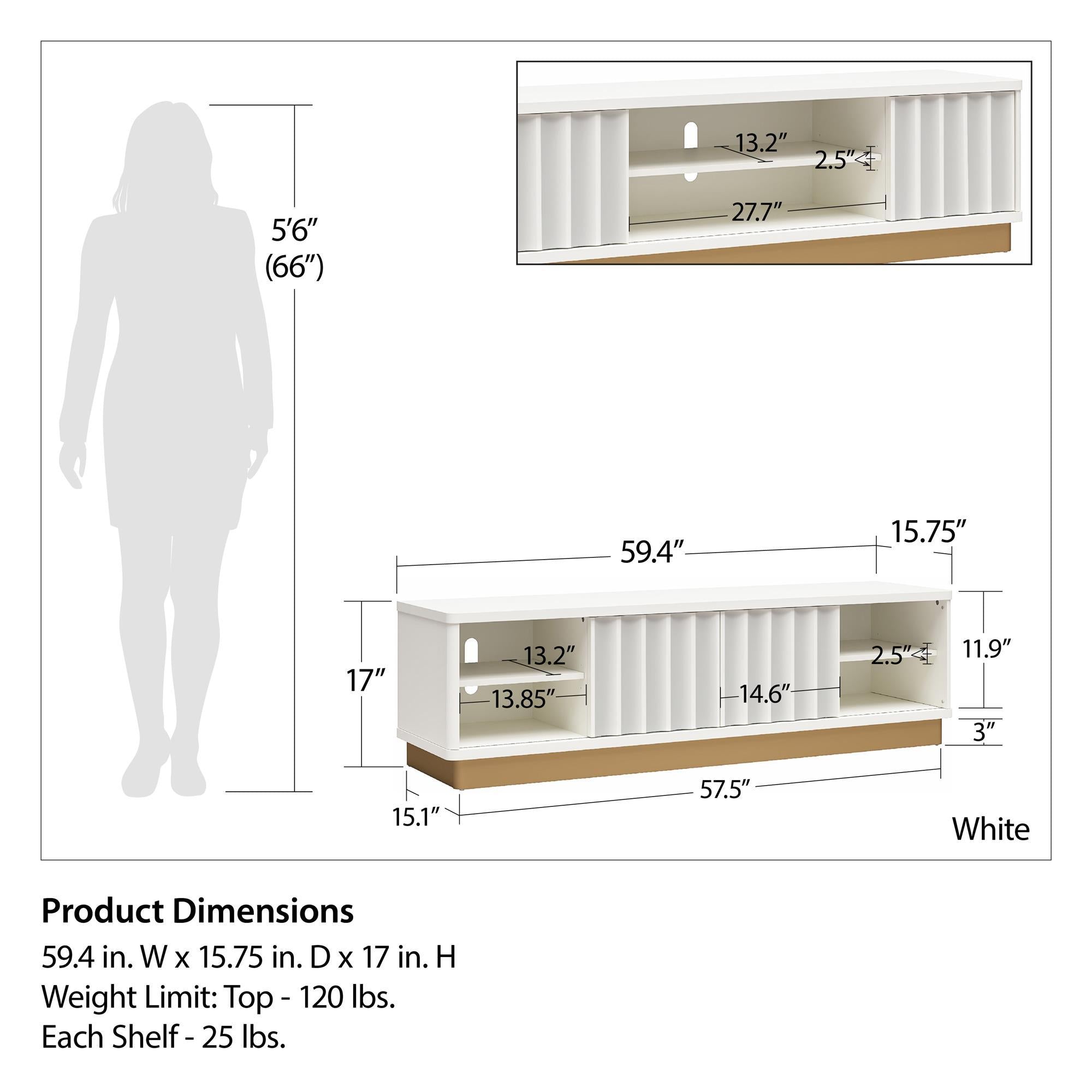 Rene Scalloped TV Stand For TVs Up To 65" - White