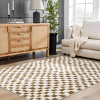 Lajos Brown Checkered Shag Rug - Clearance