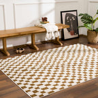 Lajos Brown Checkered Shag Rug - Clearance