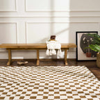 Lajos Brown Checkered Shag Rug - Clearance