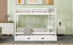 Wood Queen Size Bunk Bed with Ladder and Trundle