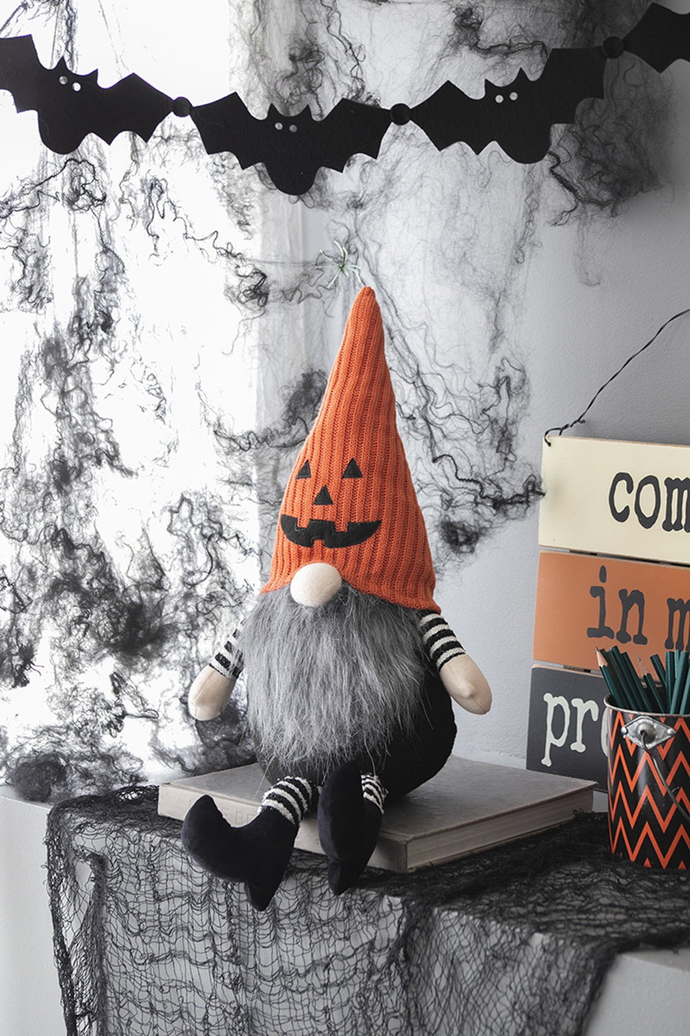 Fabric Sitting Gnome with Beard for Halloween
