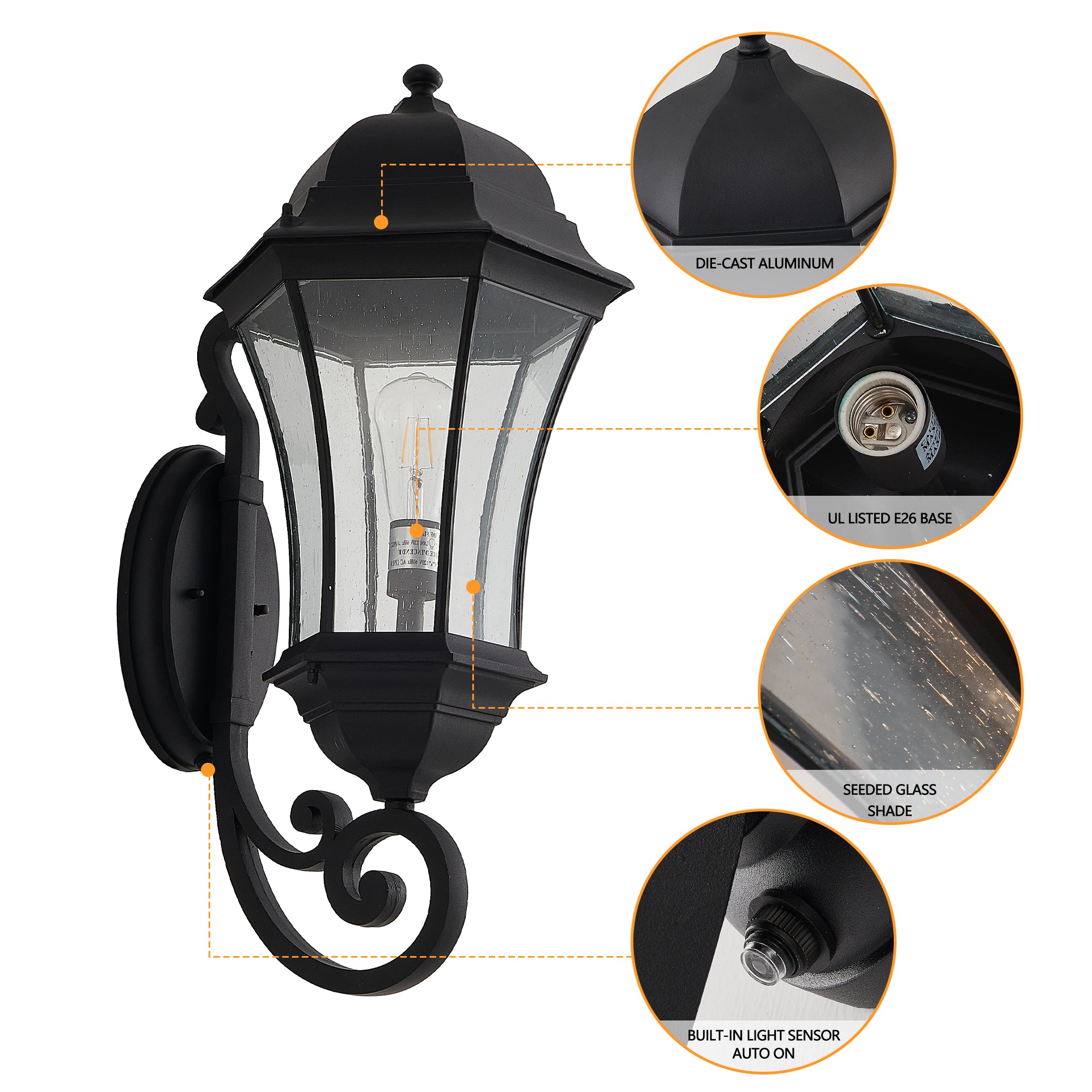 27" Outdoor Wall Lantern with Dusk to Dawn Sensor