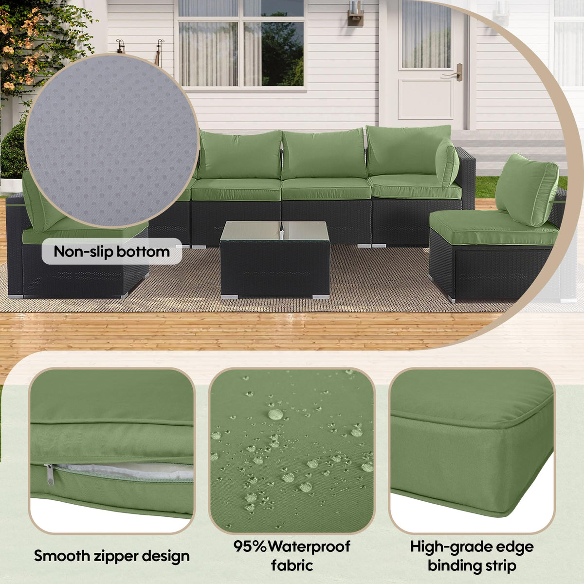 Cushion Covers for 7 Pcs Wicker Rattan Sectional Sofa