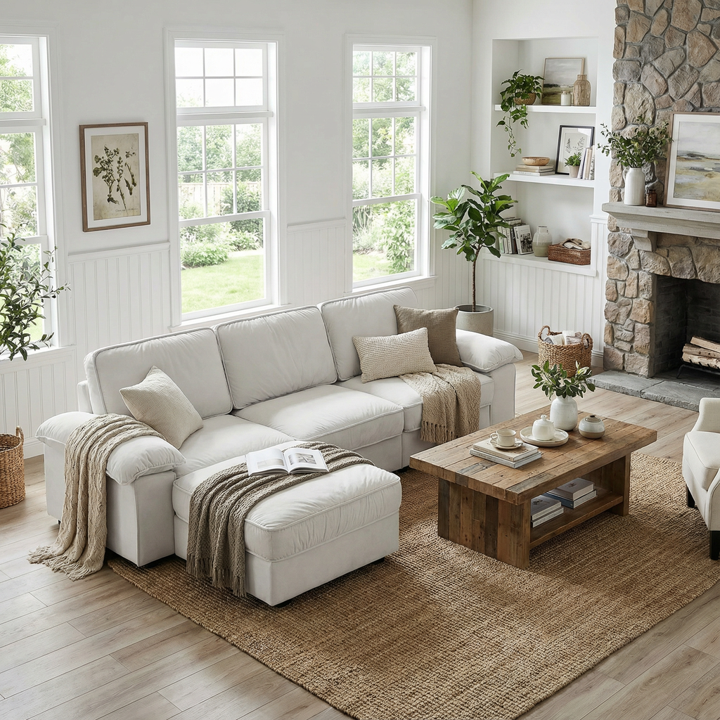 105.5-Inch Modern L-Shaped Sectional Sofa with Ottoman
