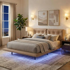 Queen Size Upholstered Floating Bed Frame with LED Lights