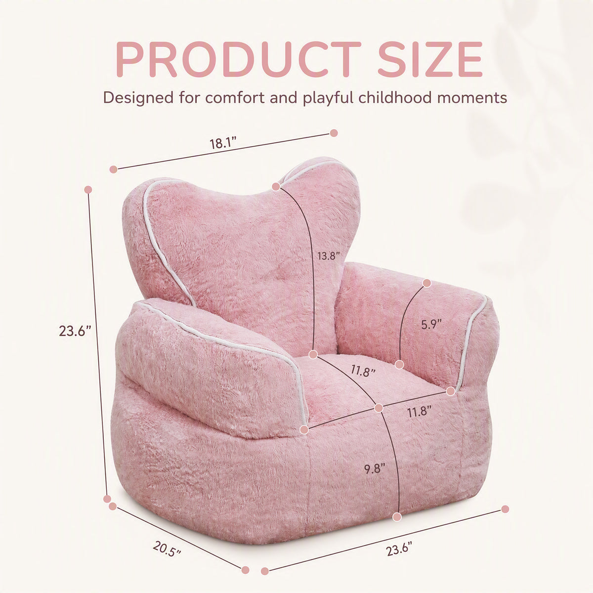Heart-Shaped Kids Faux Fur Bean Bag Chair, Baby Pink