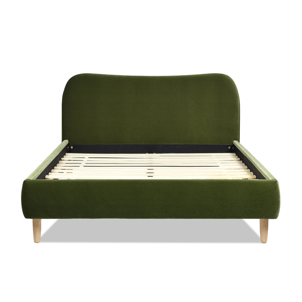 Roman Curved Headboard Upholstered Platform Bed, Queen, Olive